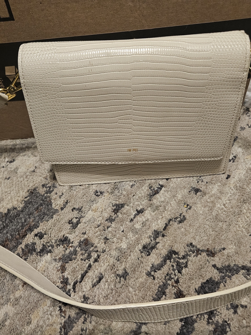 JW PEI Cream Croc-Embossed Crossbody Bag with Gold Hardware
